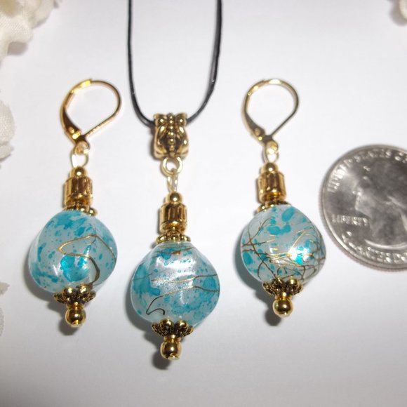 Fashion Jewelry Set Necklace and Earrings Handmade Beaded Unique Lot Pair 6199 - Picture 2 of 9